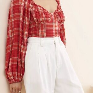 Free People Cherry Bomb Plaid Top Red